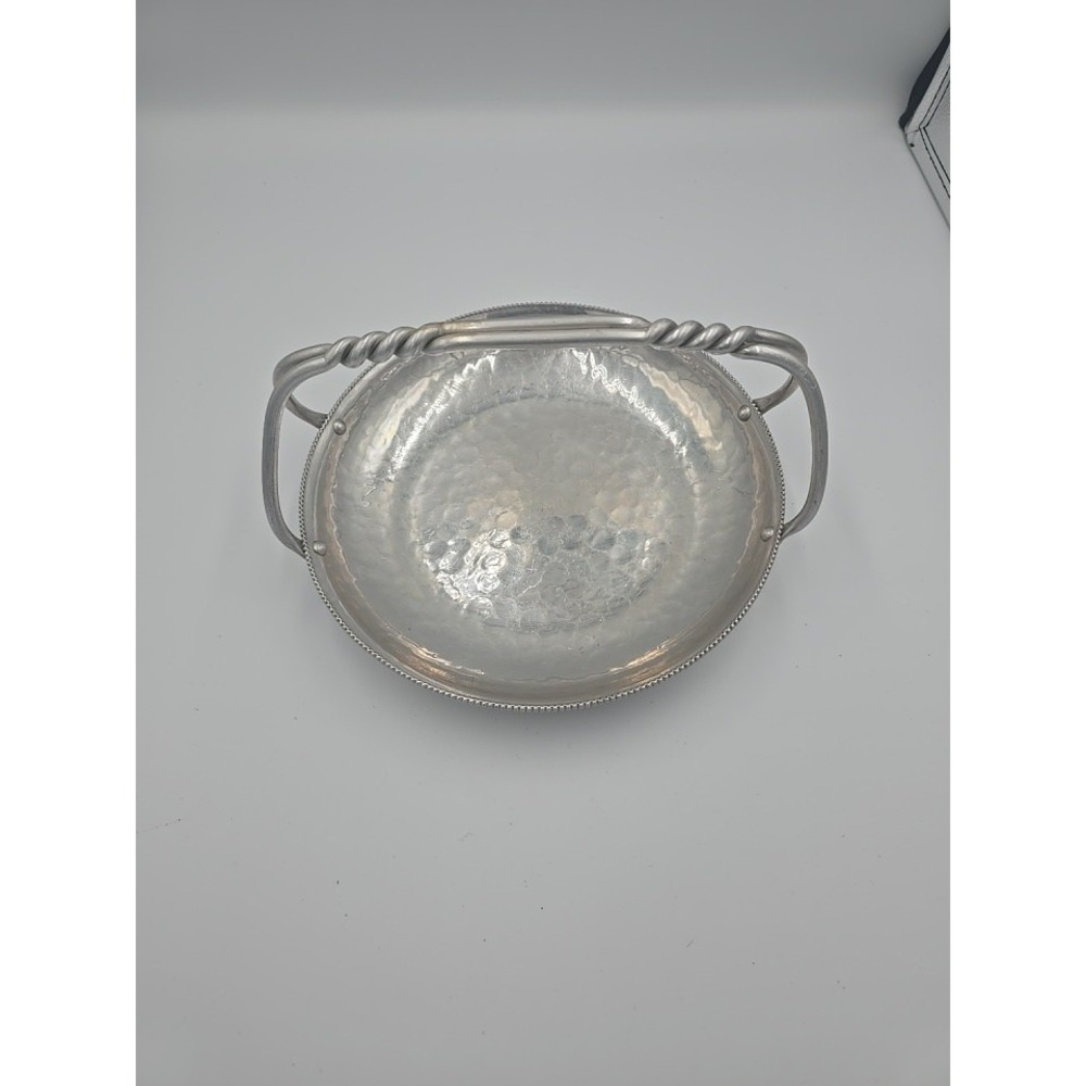 Vintage BW‎ Buenilum Hammered Aluminum Tray Bowl Dish Twisted Handle Design